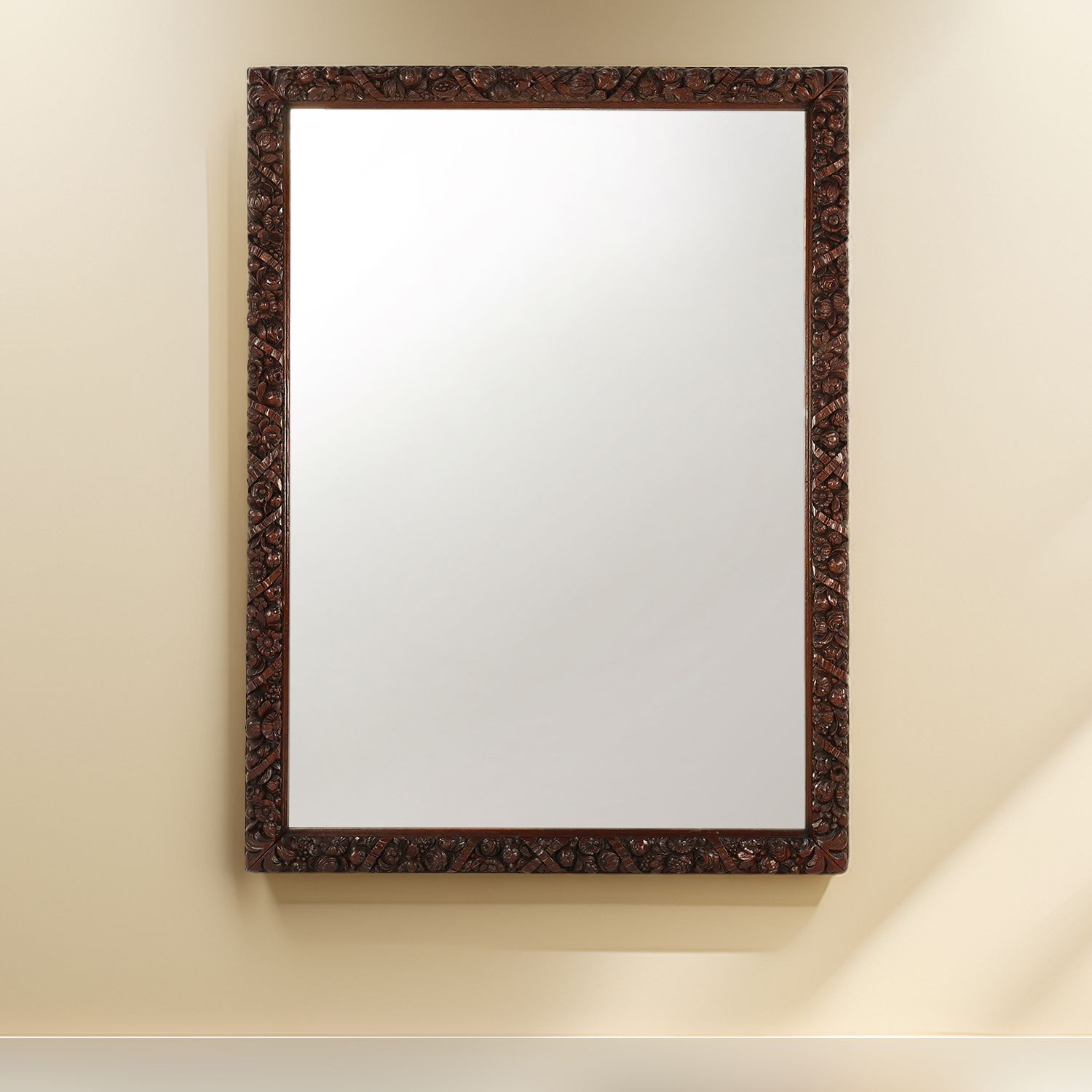 Rare large Antique Baroque or Rococo style hand carved oak mirror, France ca. 1800-img